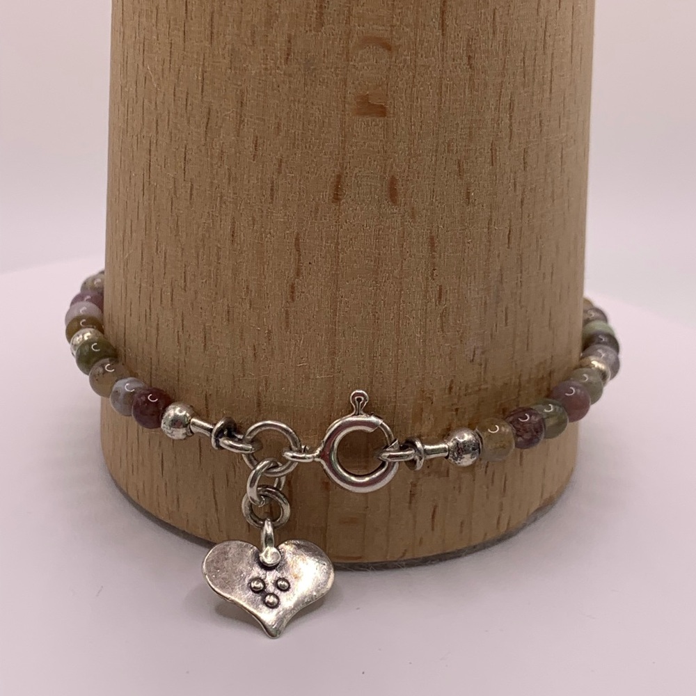 Silpada RARE HTF Sterling Silver DIDAE African Agate Beaded Heart Bracelet